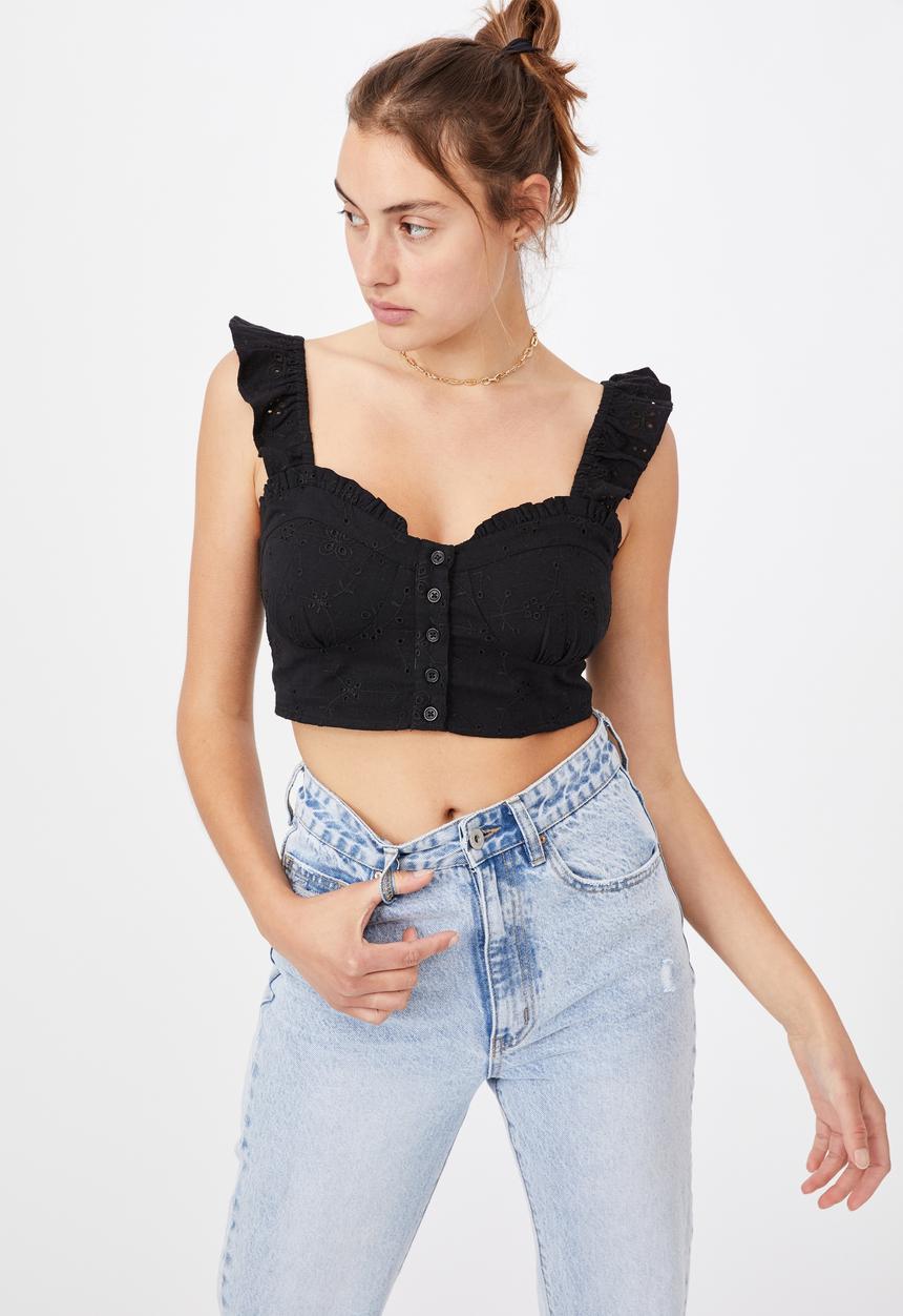 Cotton On - Sweetheart frill sleeve blouse - black
