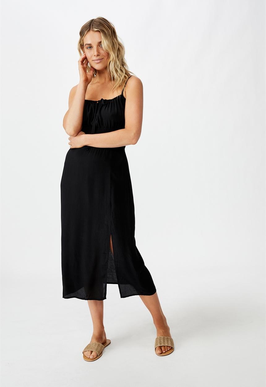 Cotton On - Woven melody strappy midi dress - black