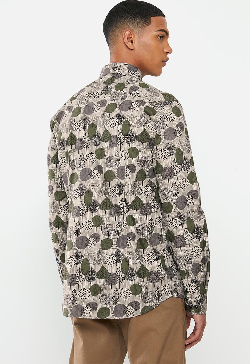 Jonathan D - Casual long sleeve slim fit printed shirt - khaki