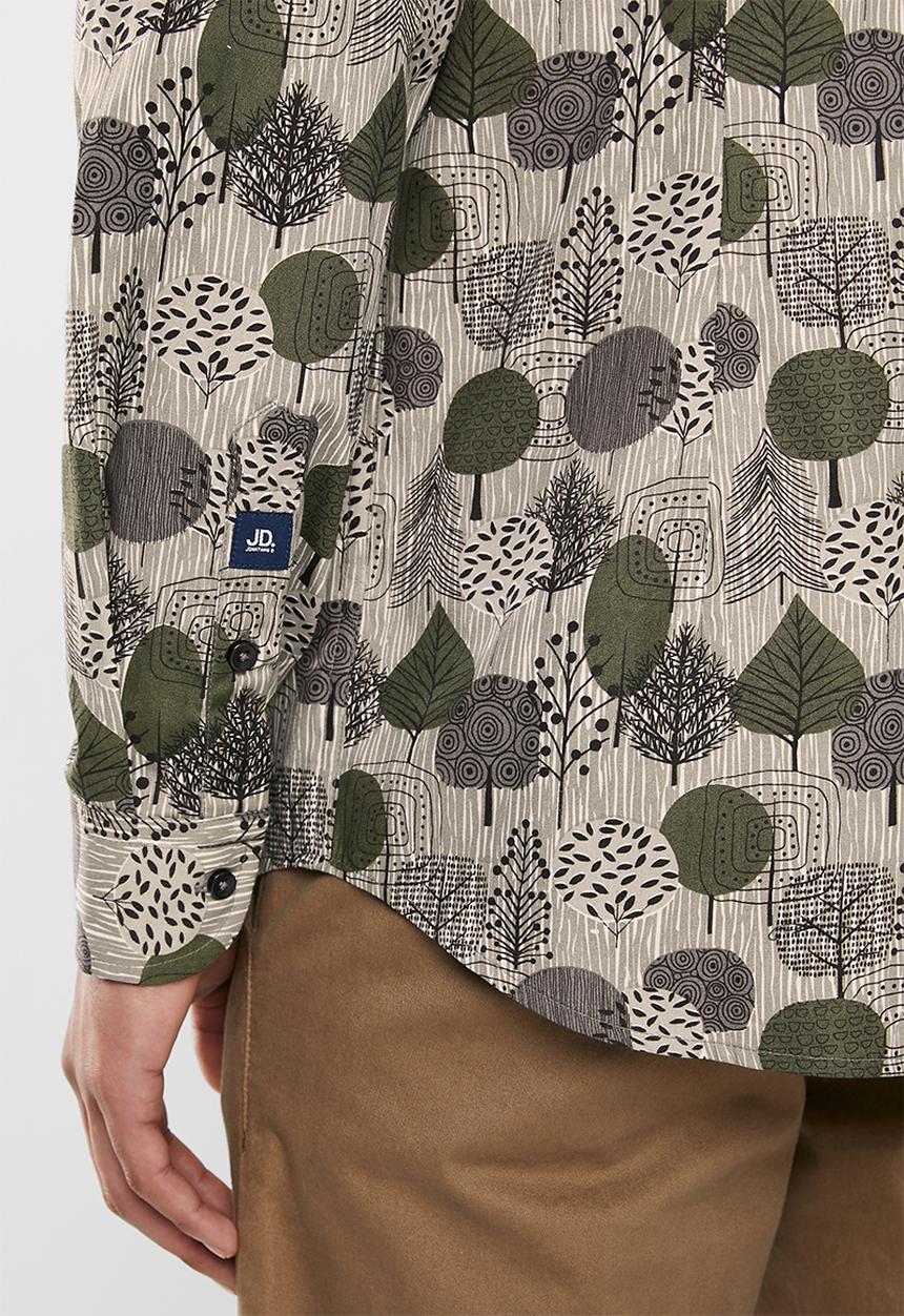 Jonathan D - Casual long sleeve slim fit printed shirt - khaki