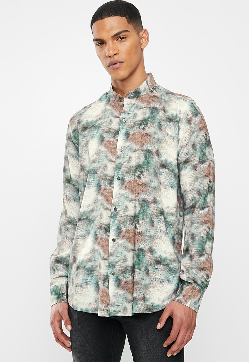 Jonathan D - Slim fit casual viscose printed long sleeve shirt - teal