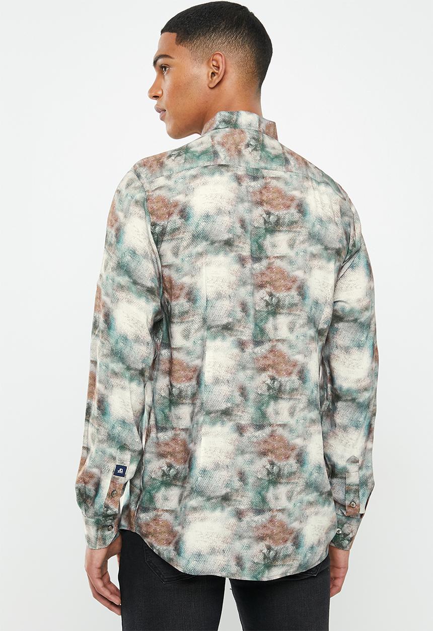 Jonathan D - Slim fit casual viscose printed long sleeve shirt - teal