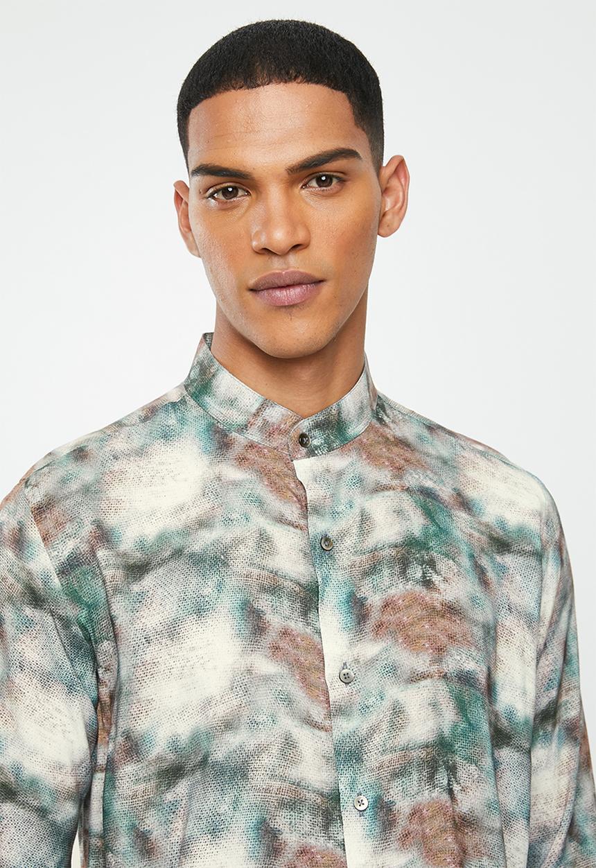Jonathan D - Slim fit casual viscose printed long sleeve shirt - teal