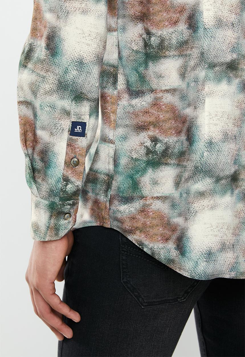 Jonathan D - Slim fit casual viscose printed long sleeve shirt - teal