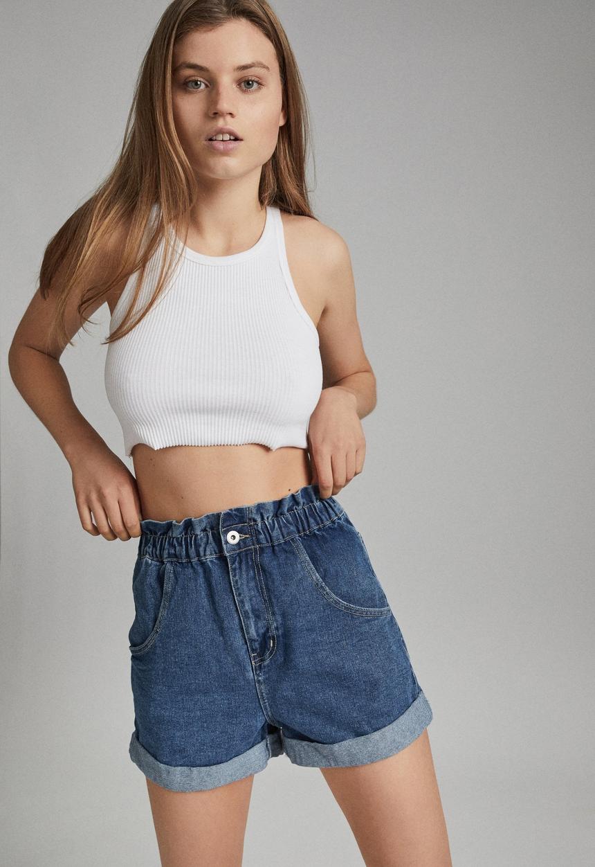 Cotton On - Denim paperbag short - coogee blue