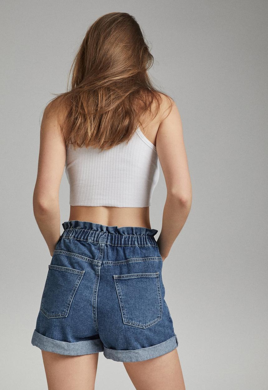 Cotton On - Denim paperbag short - coogee blue