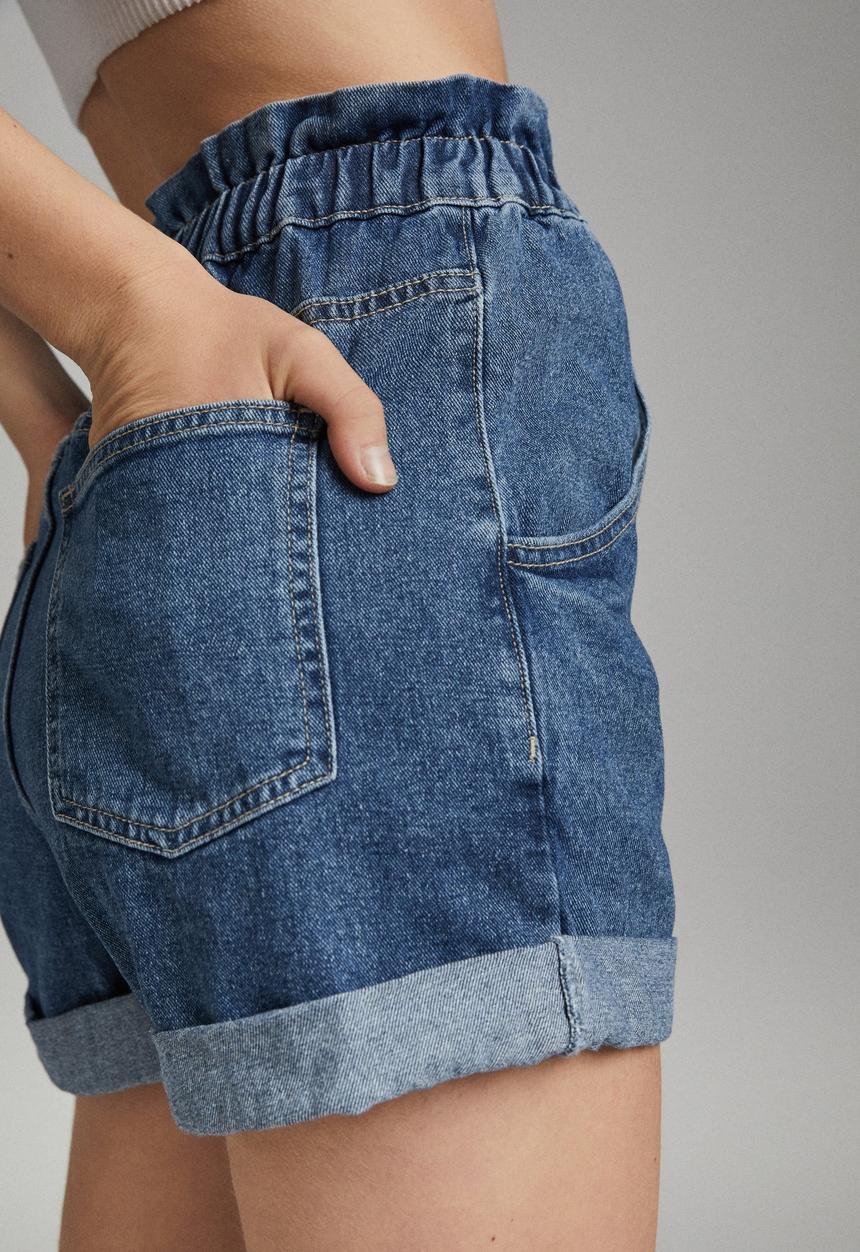 Cotton On - Denim paperbag short - coogee blue