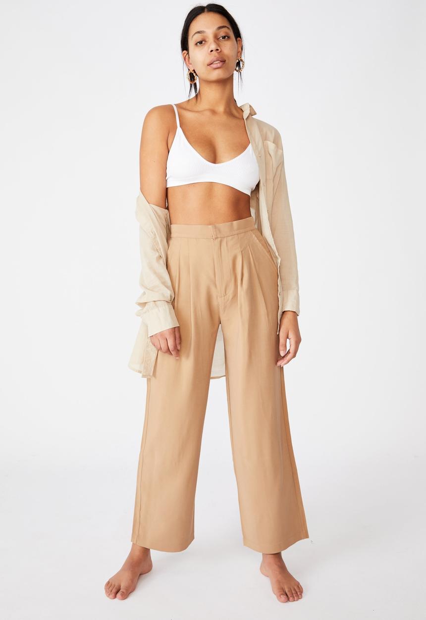 Cotton On - Drapey wide leg pant - tan