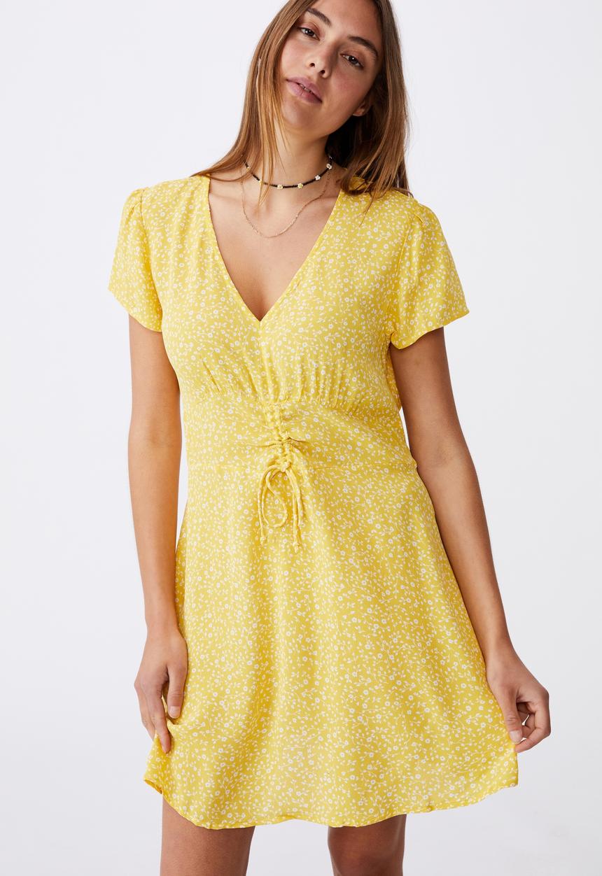 Cotton On - Woven marissa gathered front mini dress - ingrid ditsy bamboo