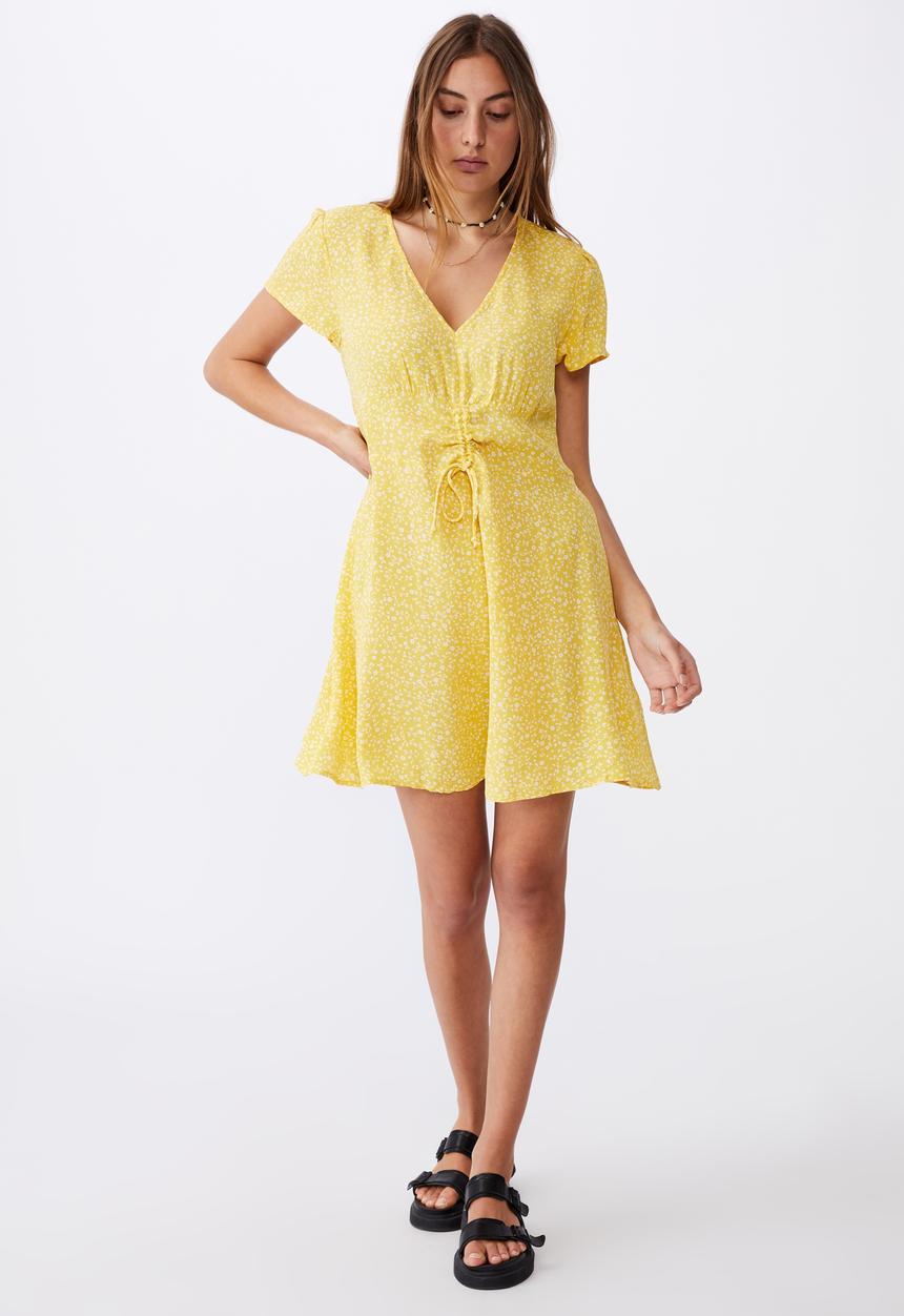 Cotton On - Woven marissa gathered front mini dress - ingrid ditsy bamboo
