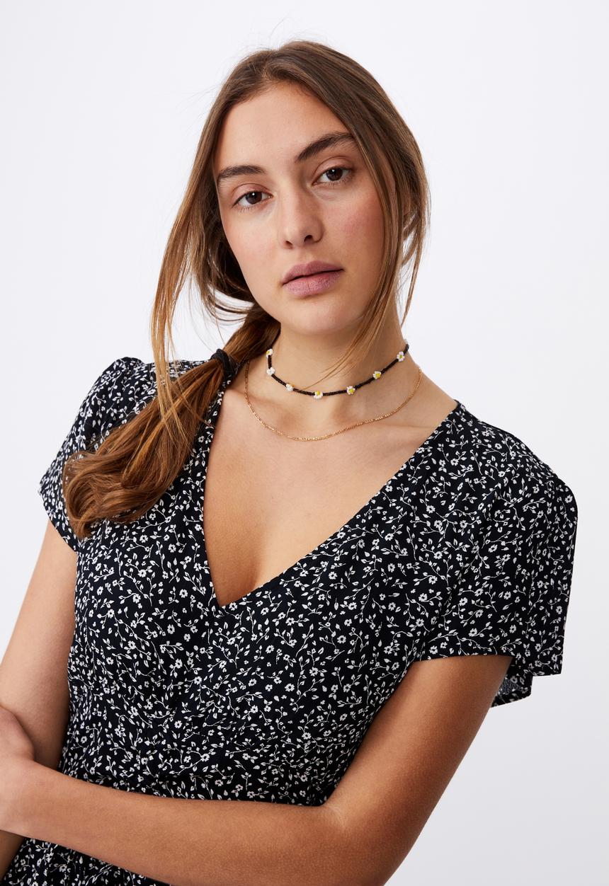 Cotton On - Woven marissa gathered front mini dress - ingrid ditsy black