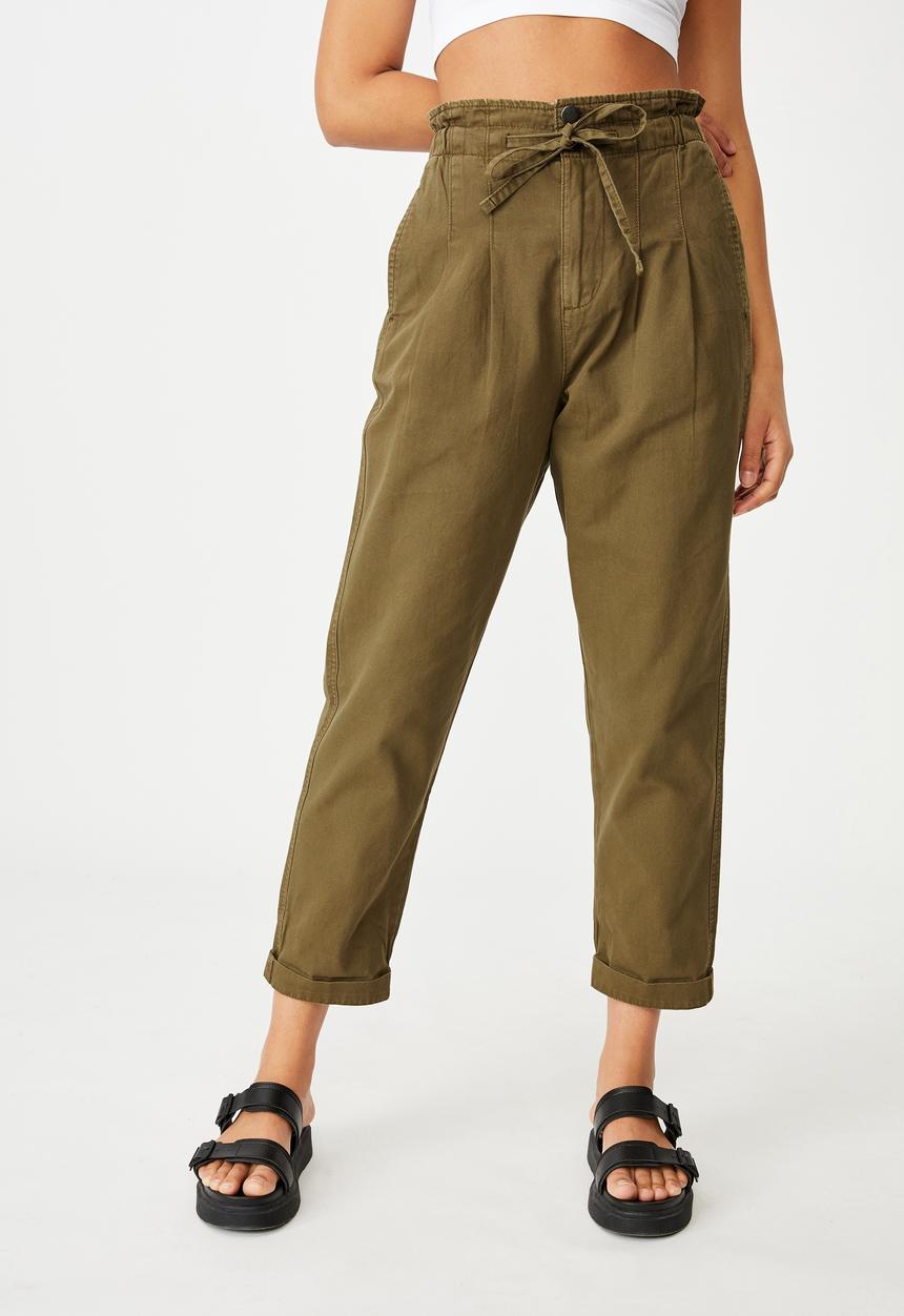 Cotton On - Paperbag pant - dark olive