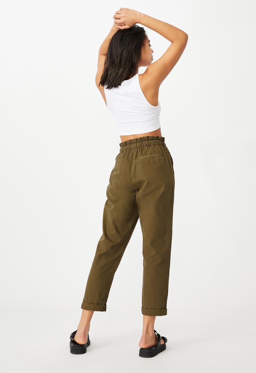 Cotton On - Paperbag pant - dark olive