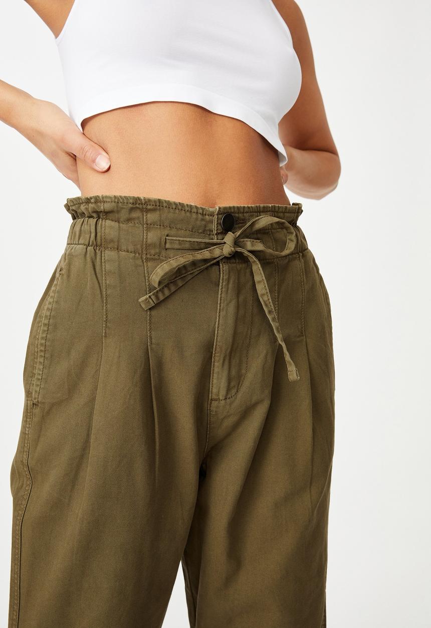 Cotton On - Paperbag pant - dark olive