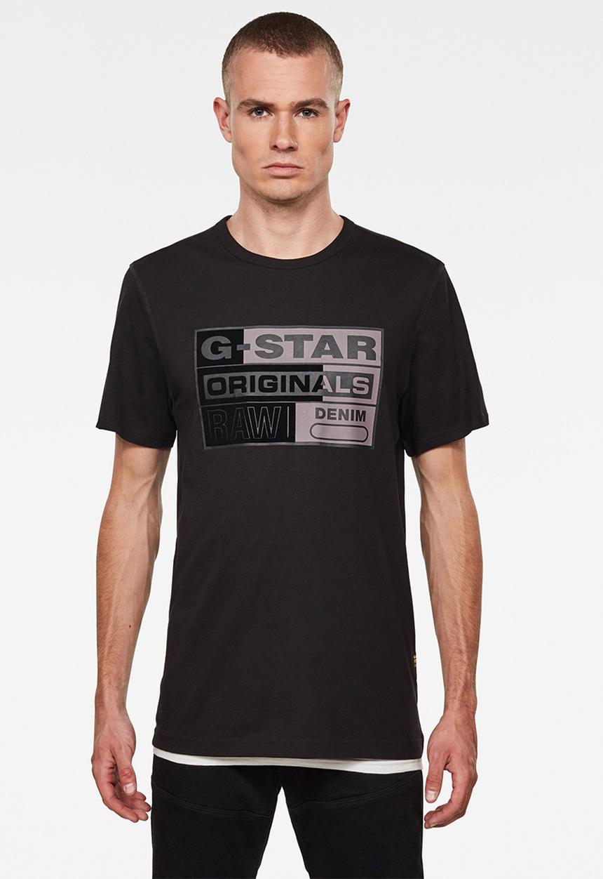 G-STAR - Originals flock logo short sleeve tee - dark black