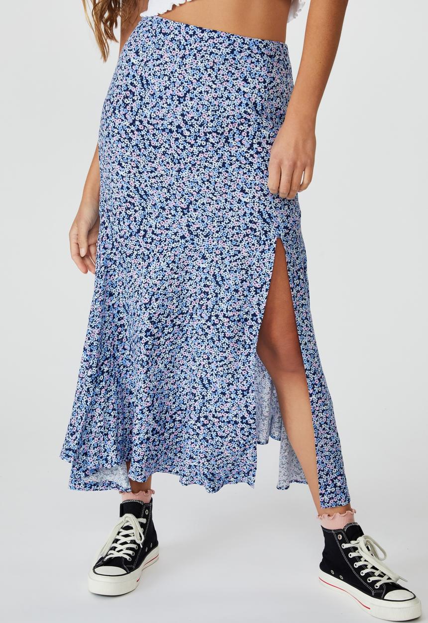 Cotton On - Tahli split midi skirt - quinn ditsy medieval blue
