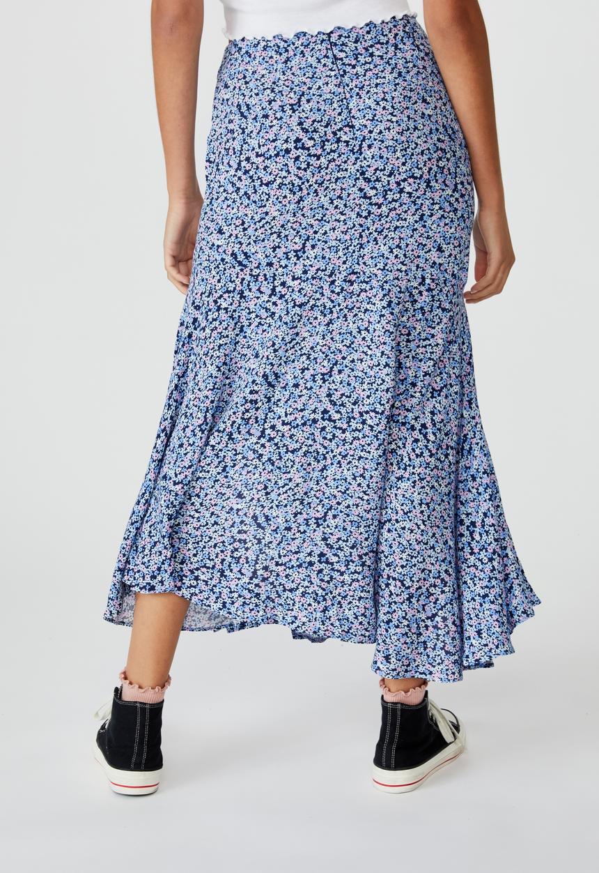 Cotton On - Tahli split midi skirt - quinn ditsy medieval blue