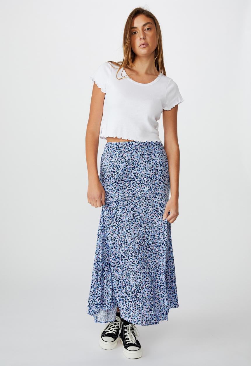 Cotton On - Tahli split midi skirt - quinn ditsy medieval blue