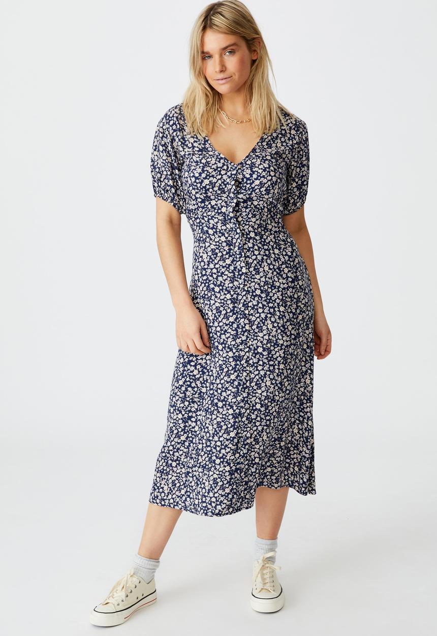 Cotton On - Woven clara button through midi dress - kayla ditsy total eclipse