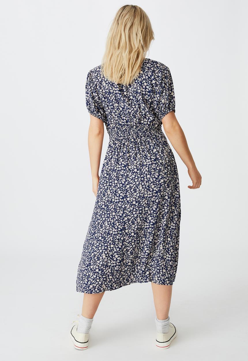 Cotton On - Woven clara button through midi dress - kayla ditsy total eclipse