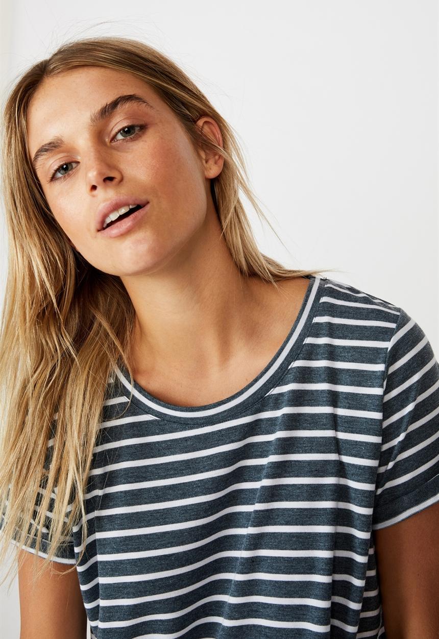 Cotton On - Tina tshirt dress 2 - cole stripe midnight navy marle/white