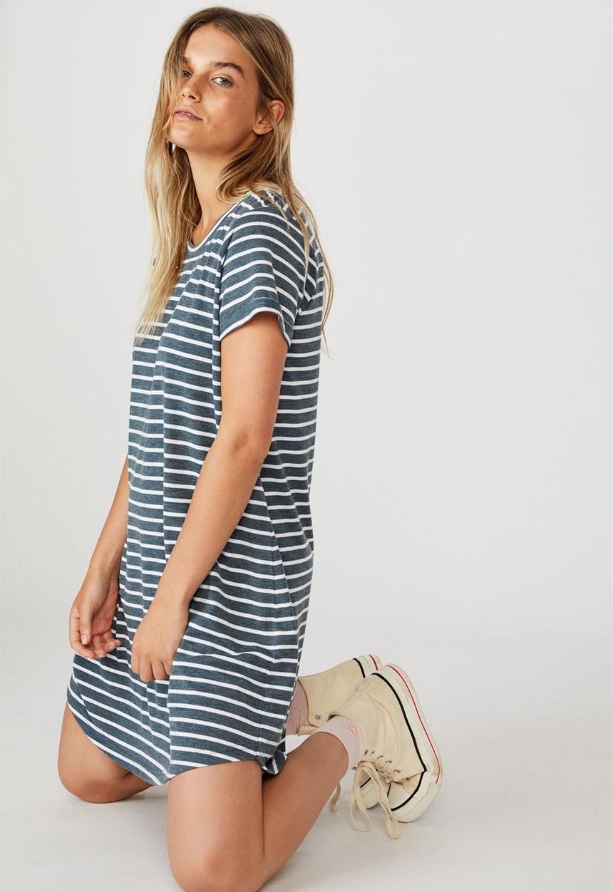 Cotton On - Tina tshirt dress 2 - cole stripe midnight navy marle/white
