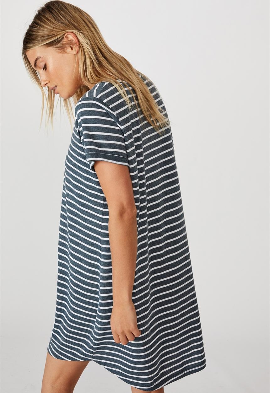 Cotton On - Tina tshirt dress 2 - cole stripe midnight navy marle/white