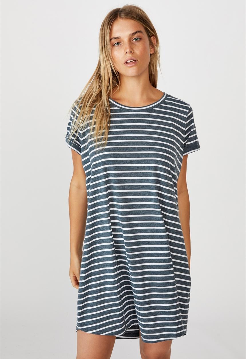Cotton On - Tina tshirt dress 2 - cole stripe midnight navy marle/white