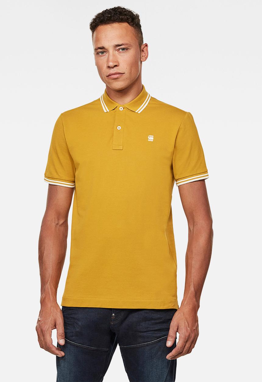 G-STAR - Dunda slim stripe short sleeve polo - yellow sulphur