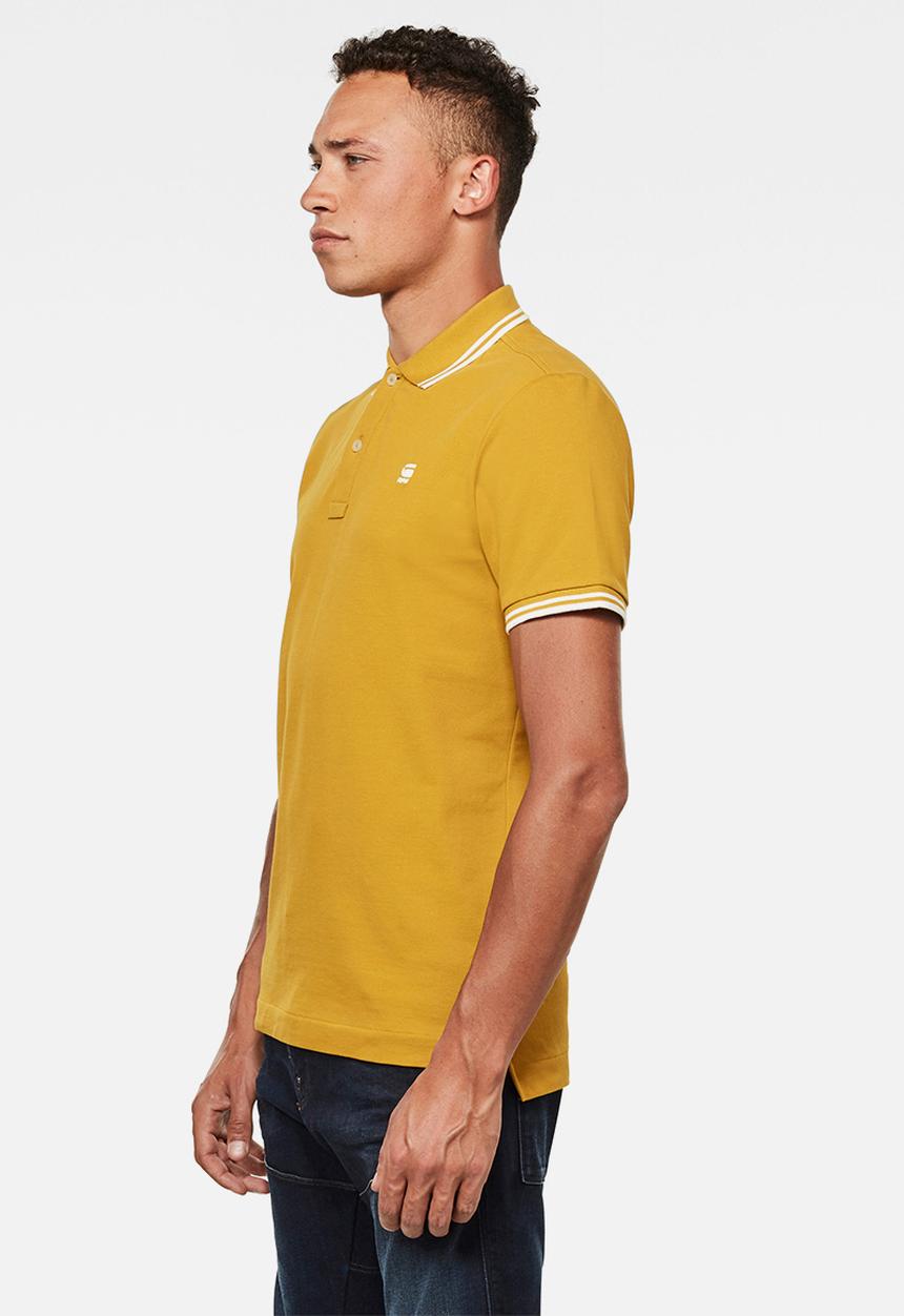 G-STAR - Dunda slim stripe short sleeve polo - yellow sulphur