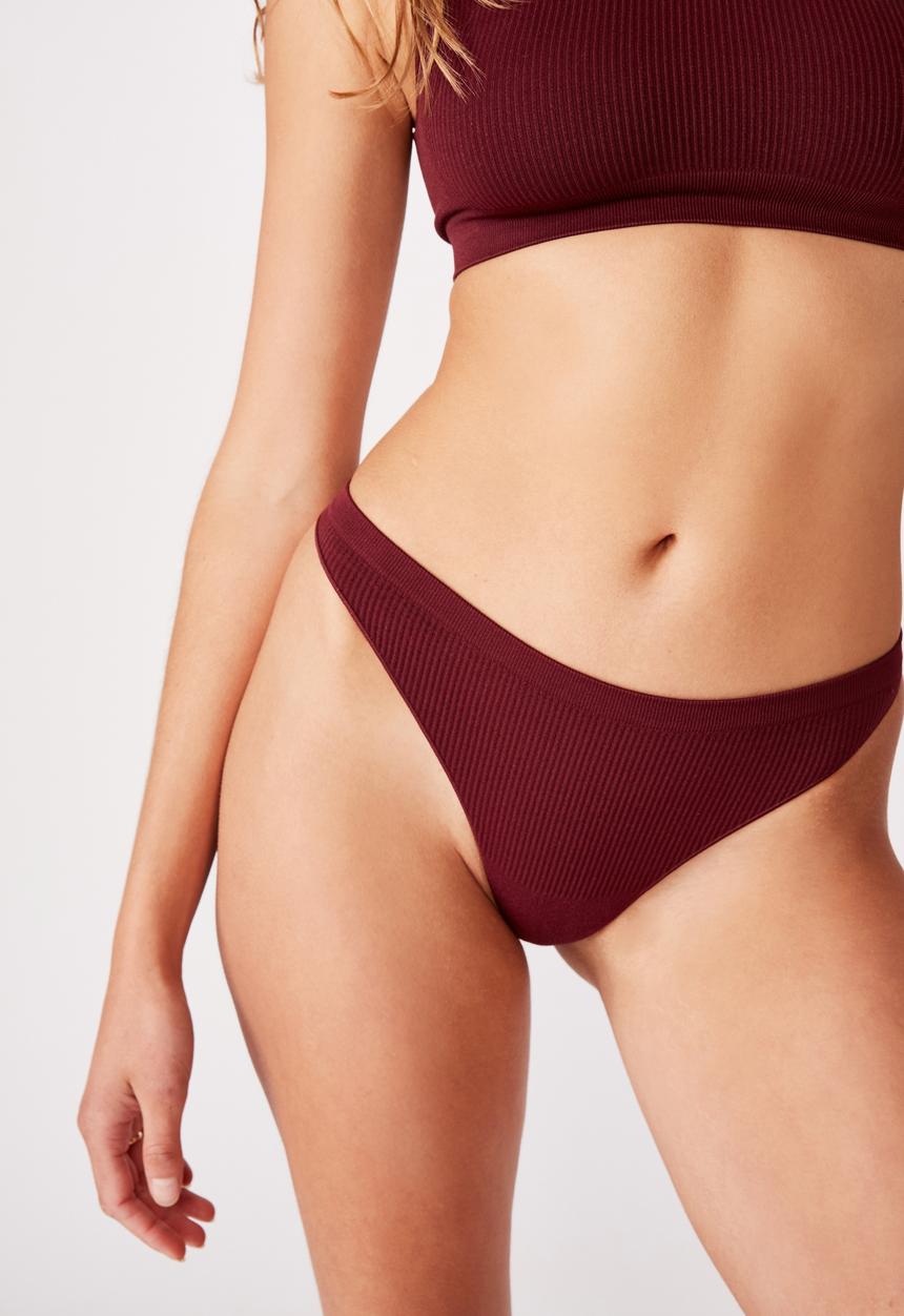Cotton On - Seamfree rib g string brief - mulberry