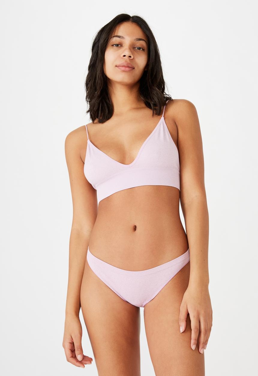 Cotton On - Seamfree rib g string brief - soft violet marle
