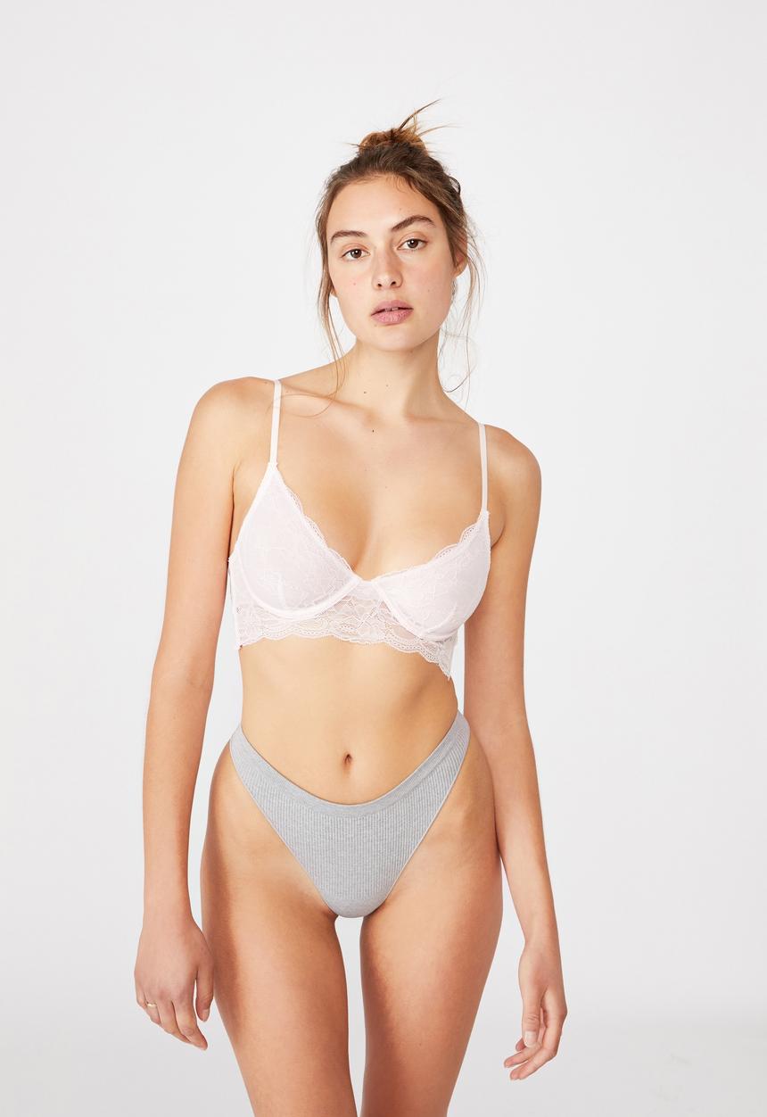 Cotton On - Seamfree rib g string brief - lt grey marle