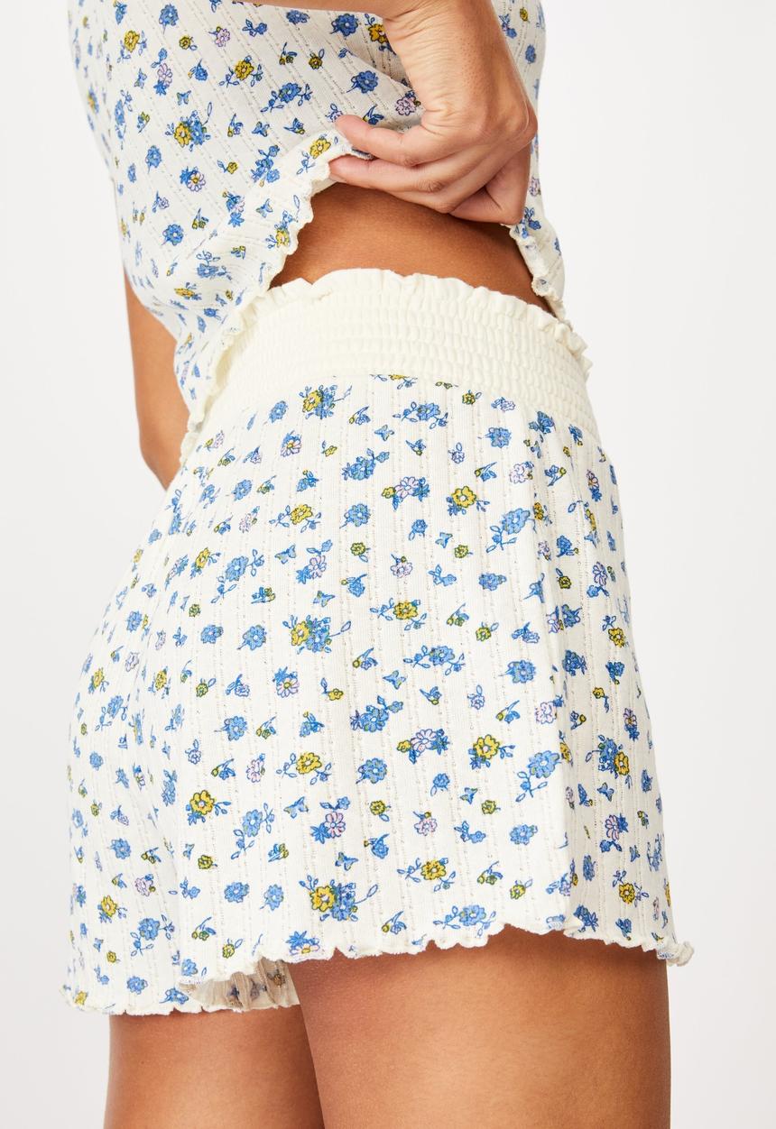 Cotton On - Knit pointelle bed short -butterfly ditzy/icey custard