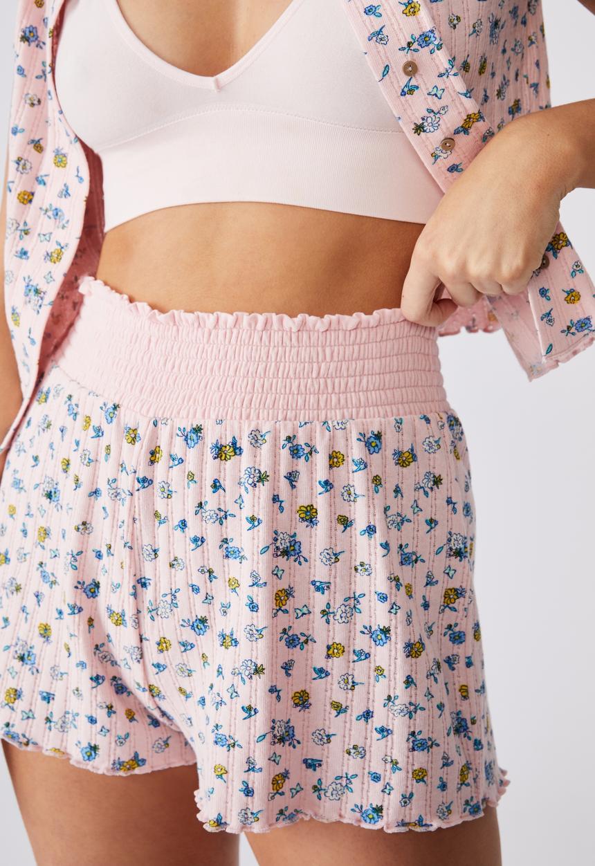 Cotton On - Knit pointelle bed short -butterfly ditzy/rose water marle