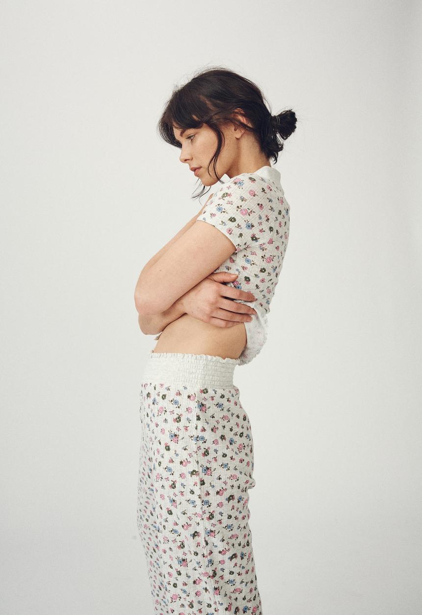 Cotton On - Knit pointelle sleep pant - butterfly ditzy/soft grey marle
