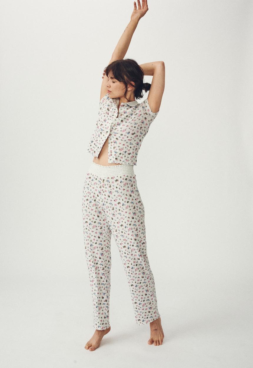Cotton On - Knit pointelle sleep pant - butterfly ditzy/soft grey marle