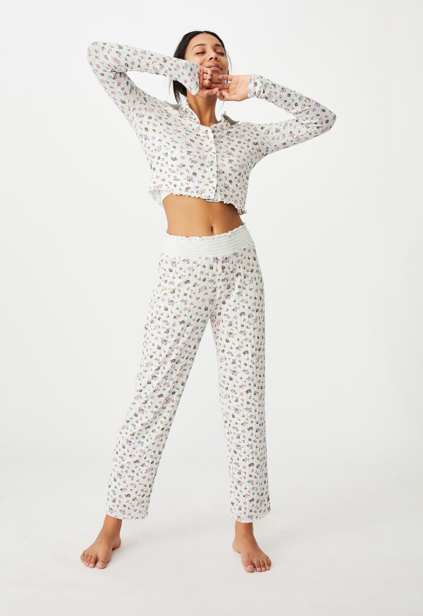 Cotton On - Knit pointelle sleep pant - butterfly ditzy/soft grey marle