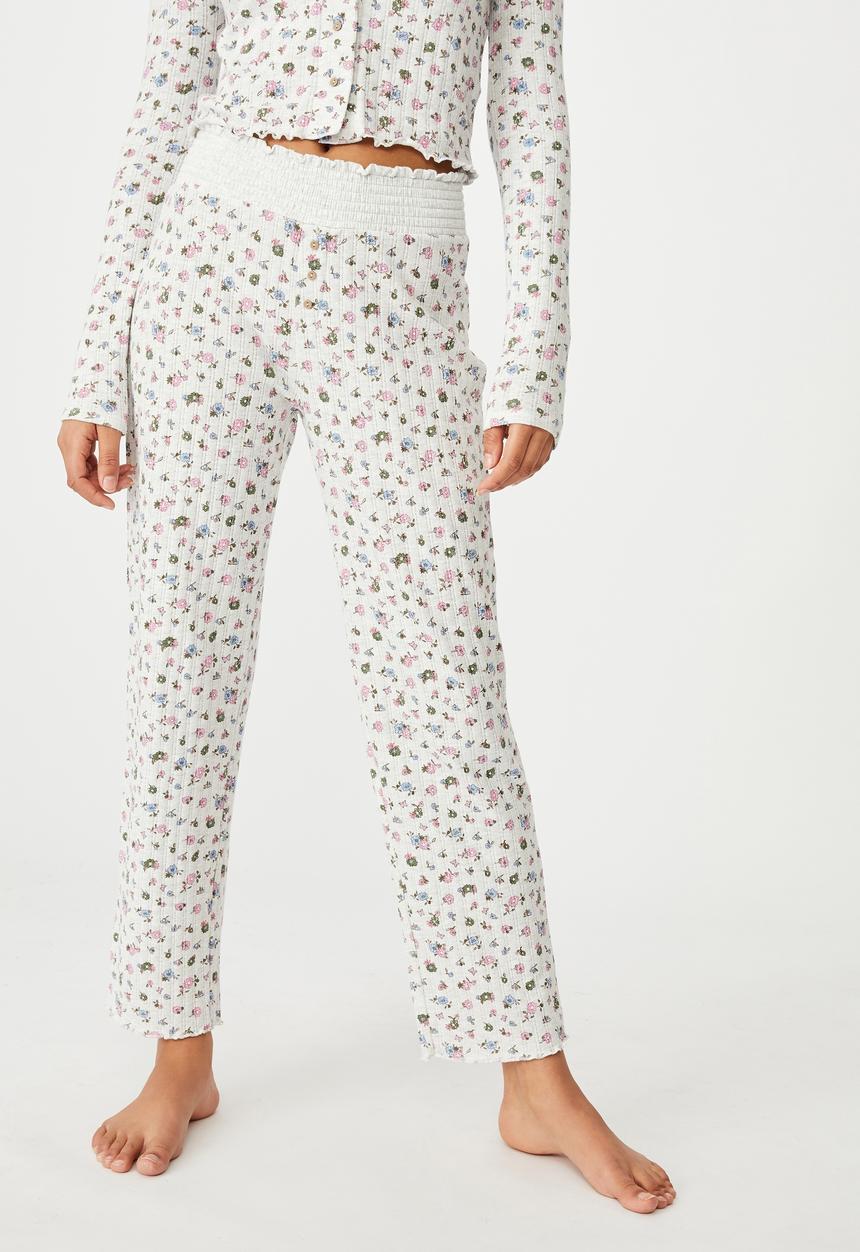 Cotton On - Knit pointelle sleep pant - butterfly ditzy/soft grey marle