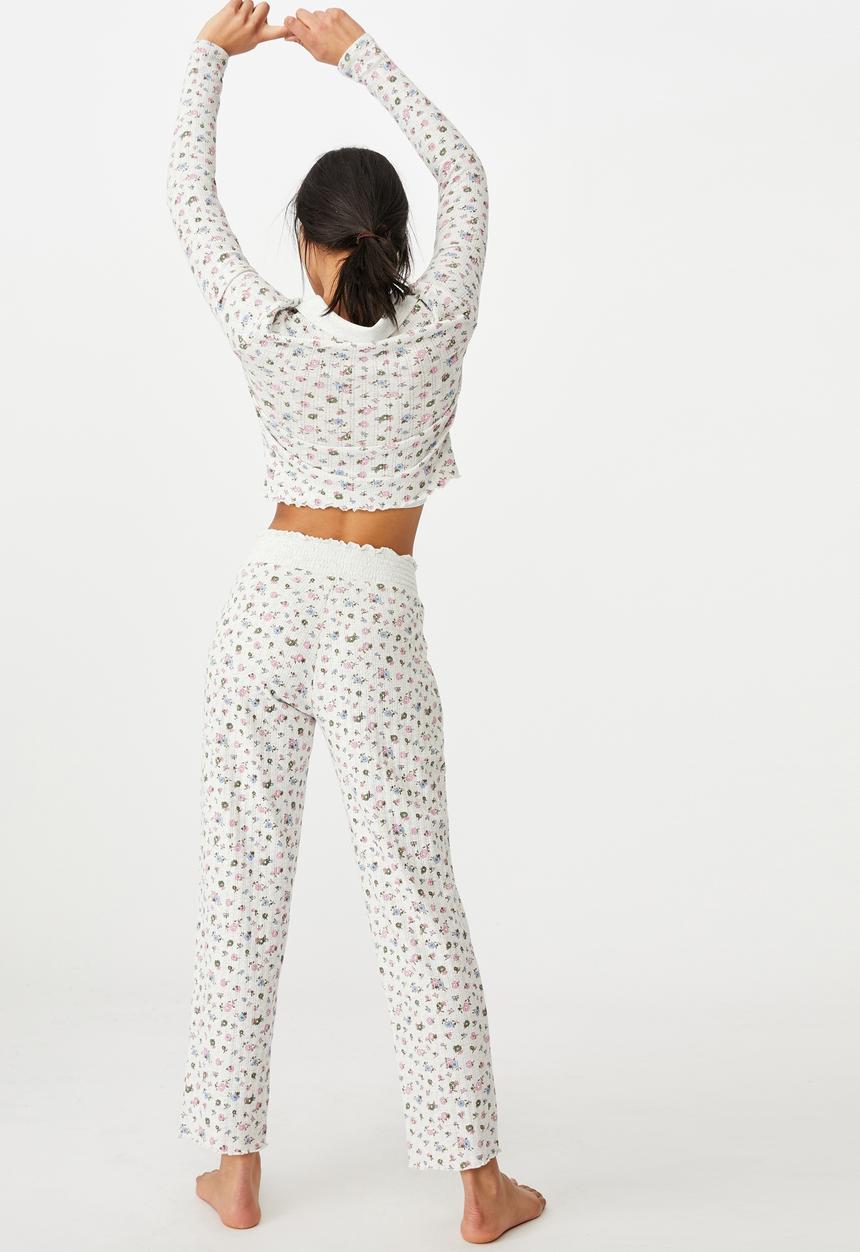 Cotton On - Knit pointelle sleep pant - butterfly ditzy/soft grey marle