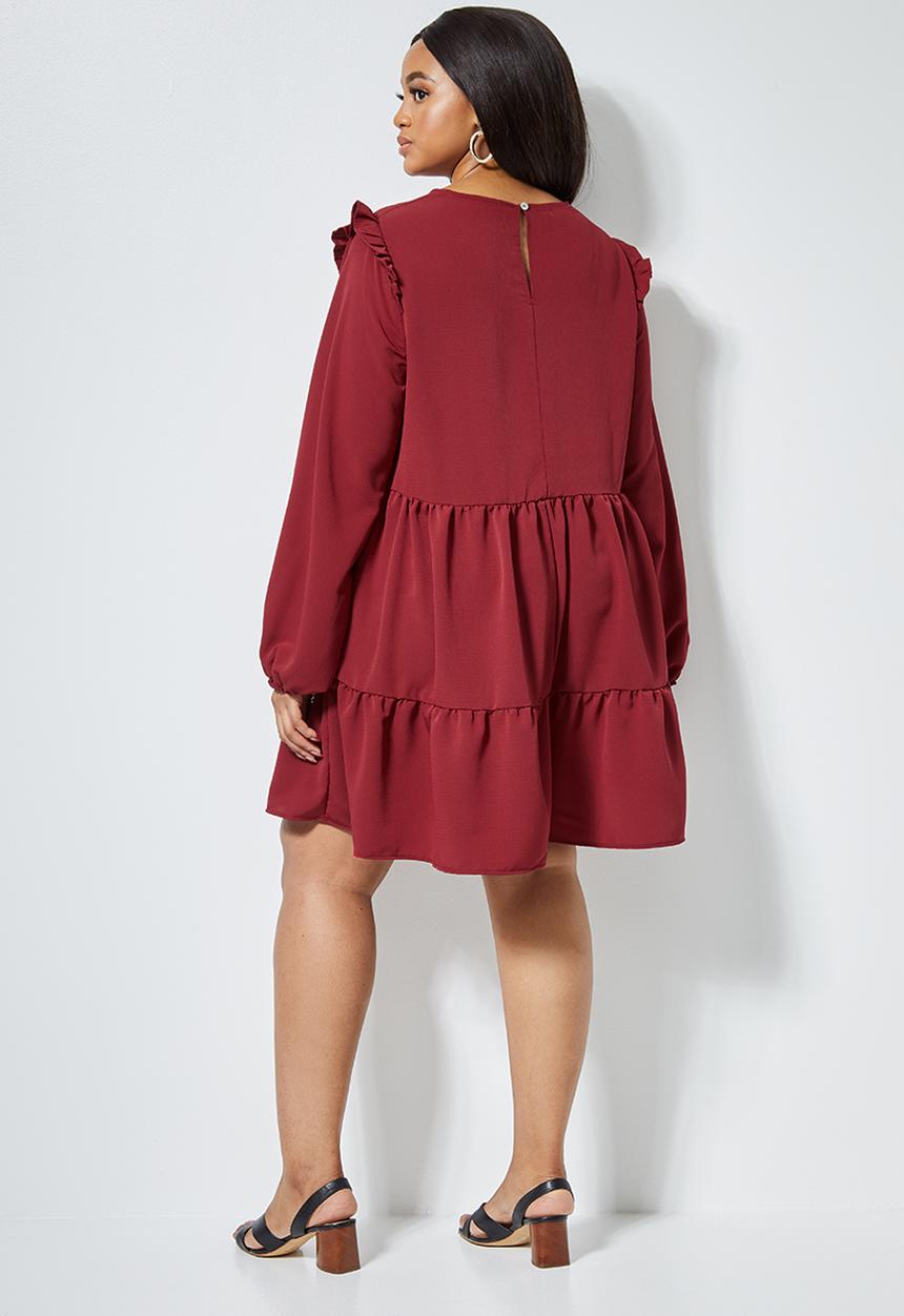 Superbalist - Tiered balloon sleeve dress - burgundy