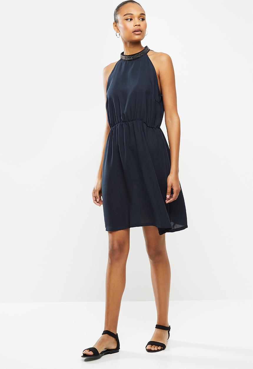 Jacqueline de Yong - Onyx sleeveless high neck dress - navy