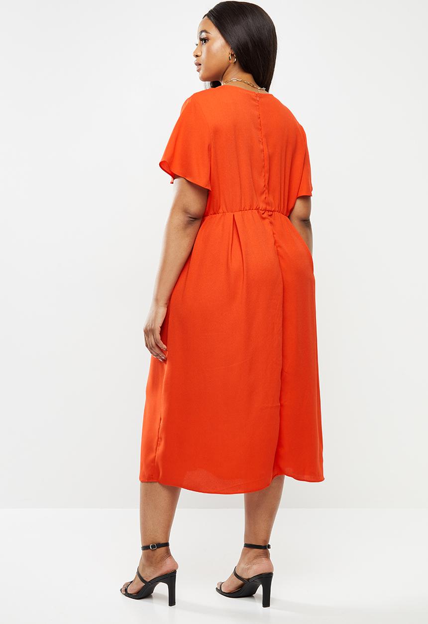 Glamorous - Plus tie front midi - coral