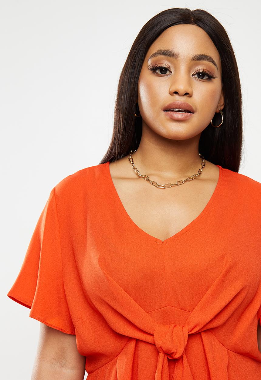 Glamorous - Plus tie front midi - coral