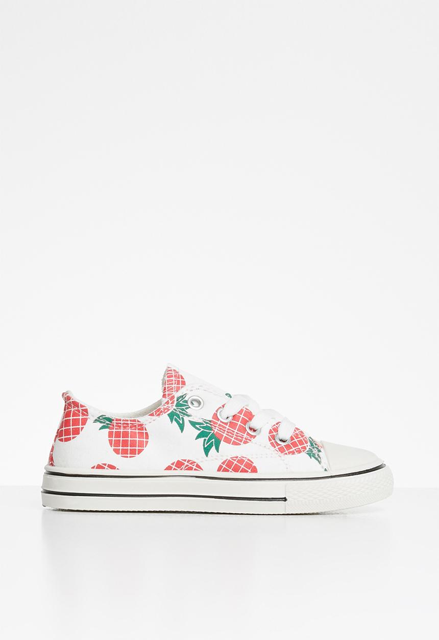 Pop Candy - Girls pineapple print sneaker - white & red 