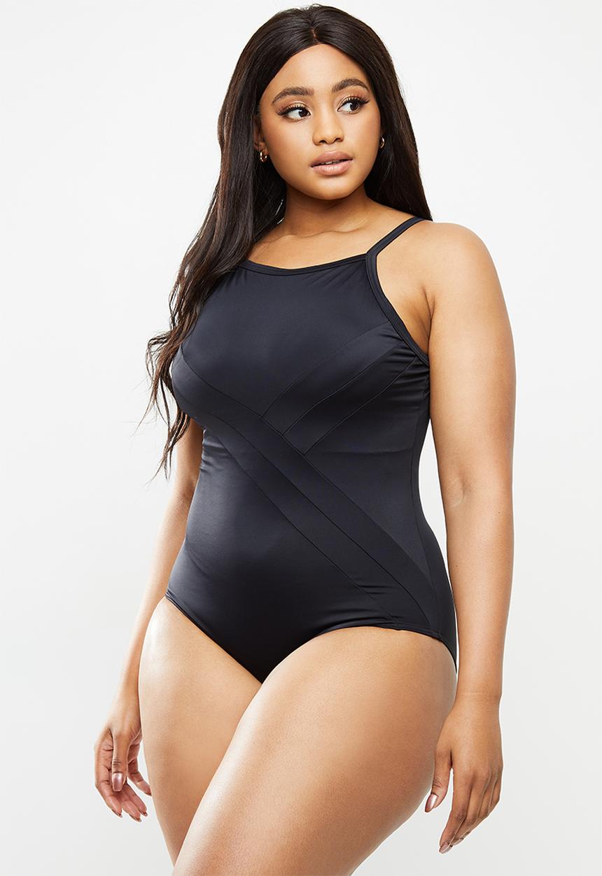 Jacqueline - Highneck slash one piece - black