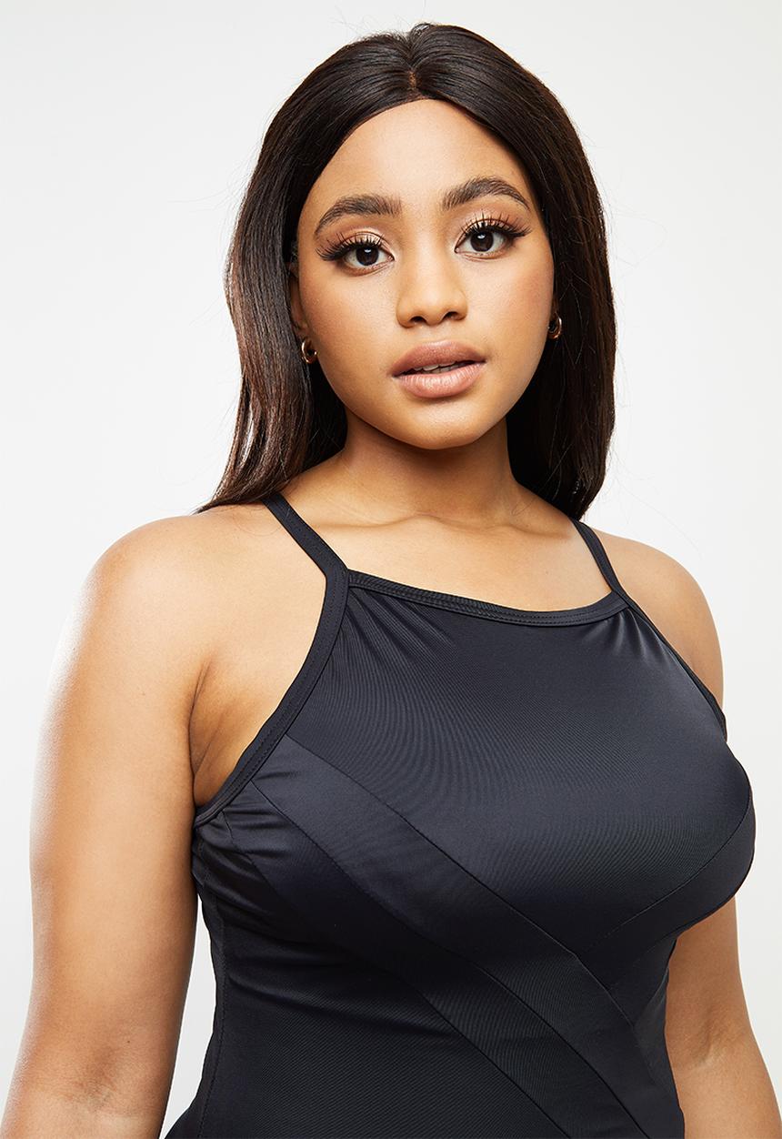 Jacqueline - Highneck slash one piece - black