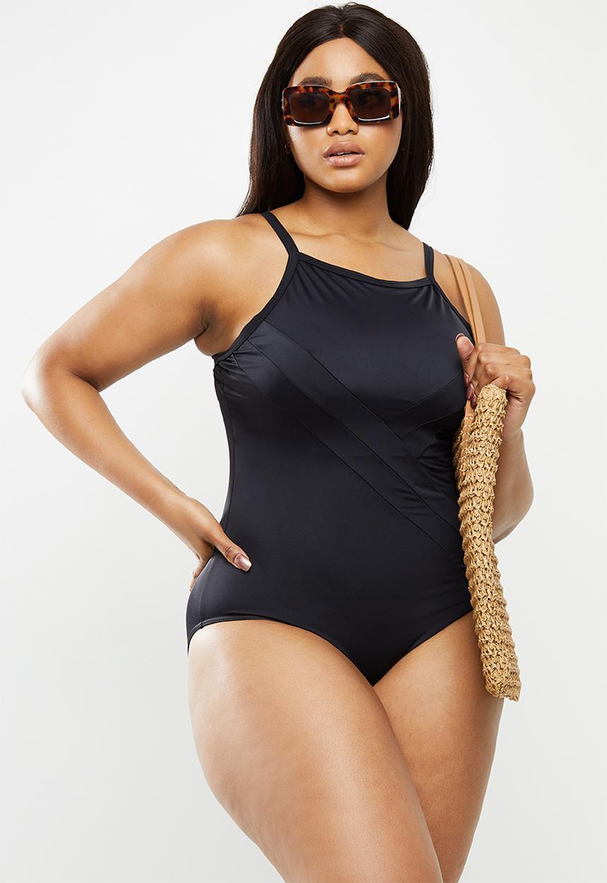Jacqueline - Highneck slash one piece - black
