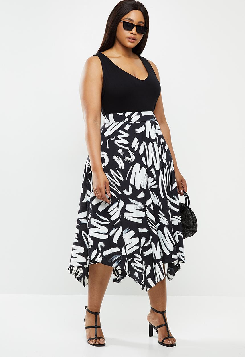 Glamorous - Paint stroke midi skirt - black & white