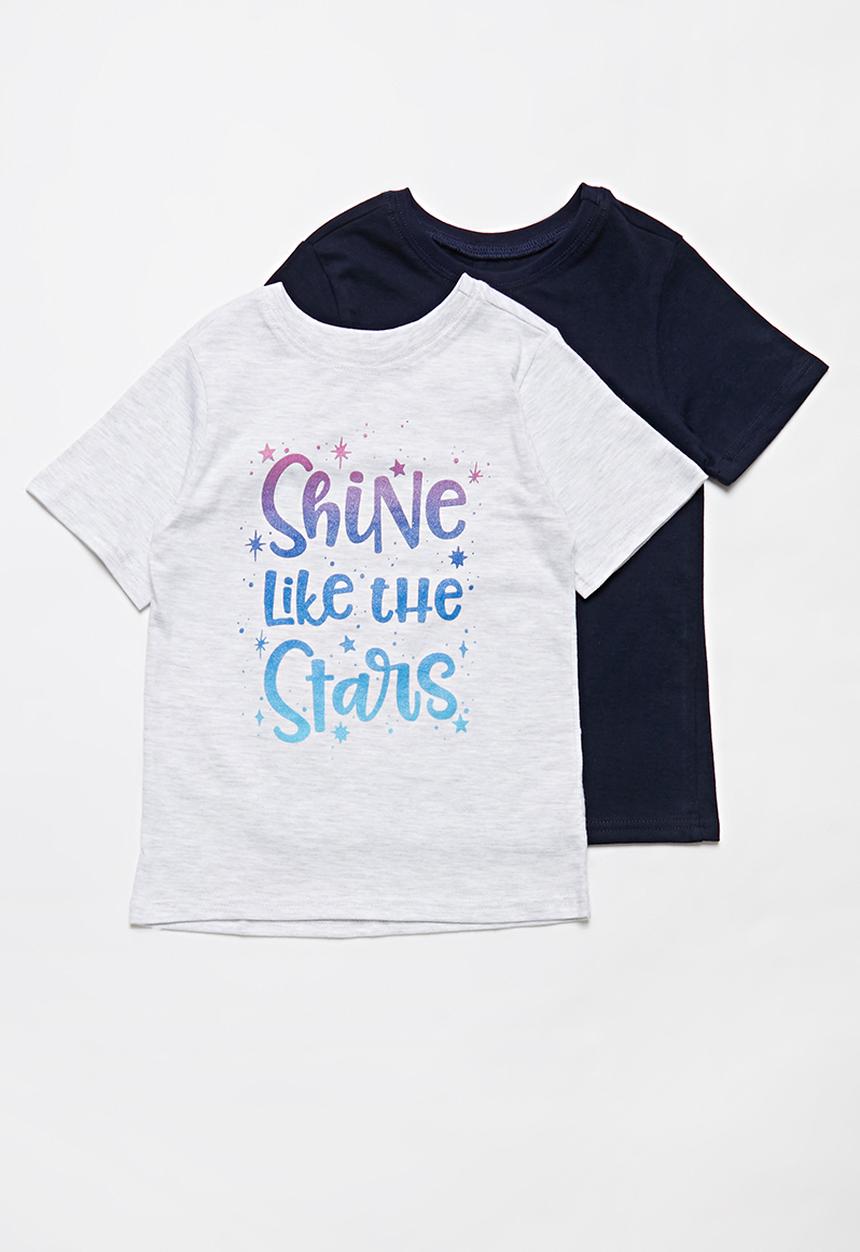 Pop Candy - Girls 2 pack tee - navy & grey 